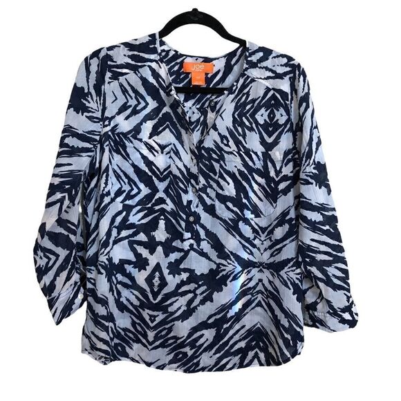 Joe Fresh Women’s Size Small Long Sleeve cotton boho top blue/white Lightweight - Picture 1 of 6